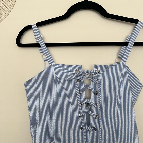 {Staud} 🔷 X Striped and Solid Catalina lace up dress - Picture 5 of 7